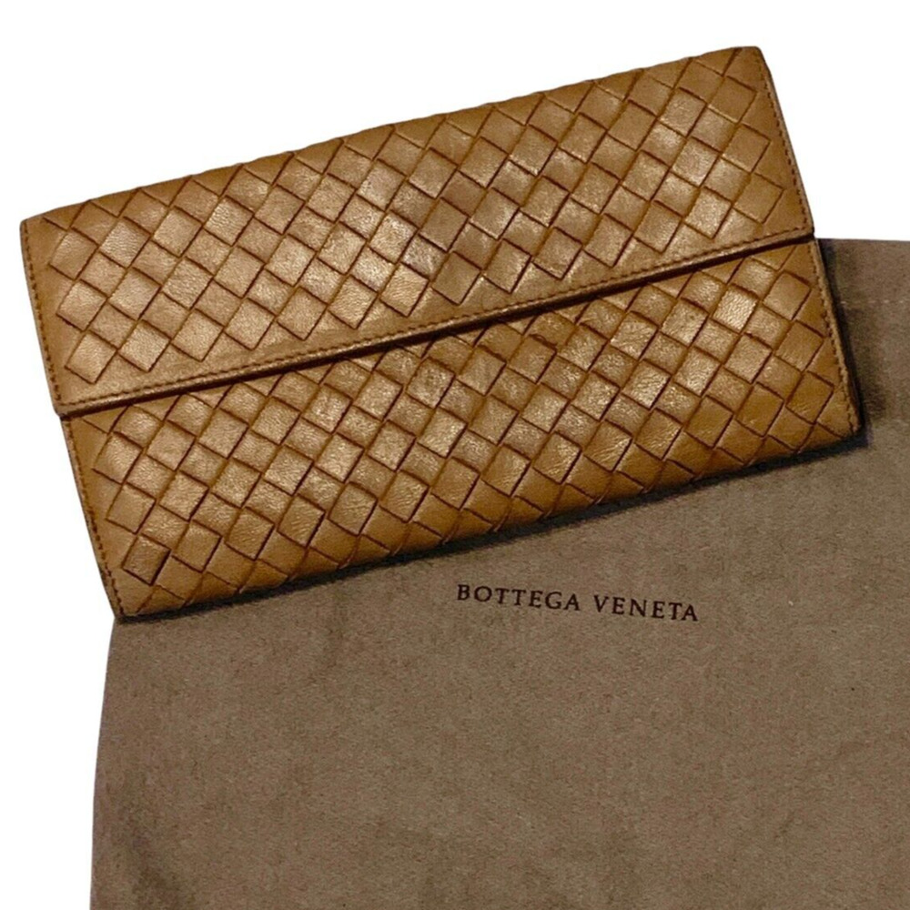 Bottega Veneta Intrecciato Weave Long Wallet Brown Leather Snap Close w/Dust Bag